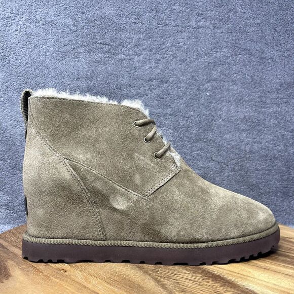 NEW UGG Classic Femme Lace Mini Booties Women's 10 Suede Hidden Wedge Chestnut - Picture 1 of 11